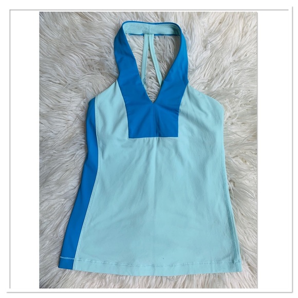 Lululemon Open Soul Athletic Halter Tank Top Built In Shelf Bra Blue Size 4 - Picture 2 of 7